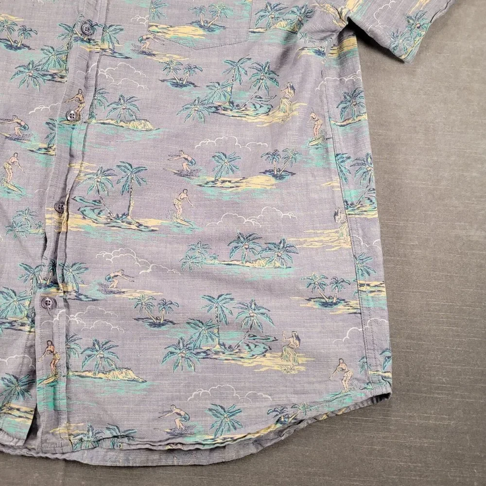Body Glove Shirt Mens Large Blue Button Up Hawaiian Surfing Hula Girl Retro Logo